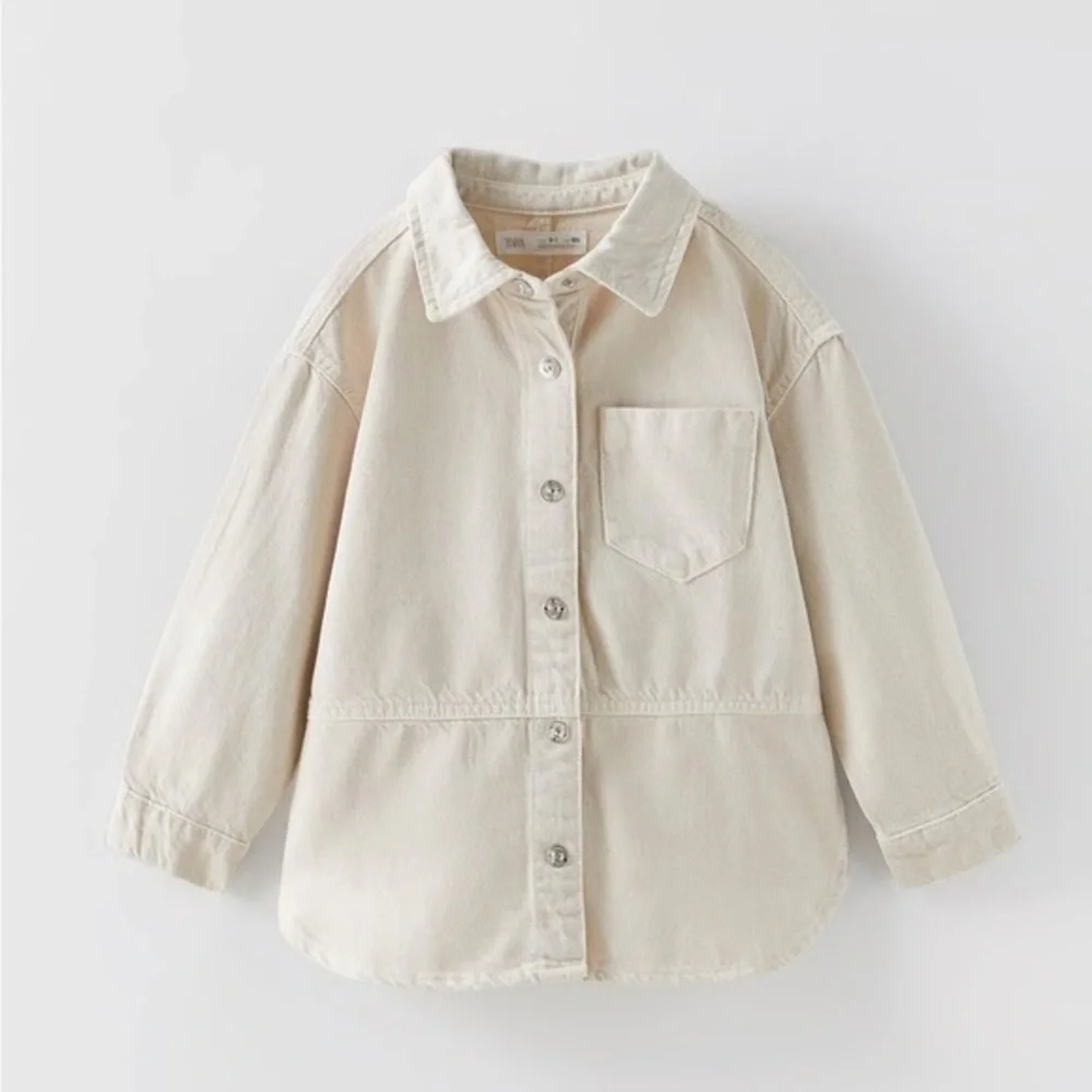 Zara Girls Tan Denim Shacket Size 14 Button Down Overshirt Jacket Neutral